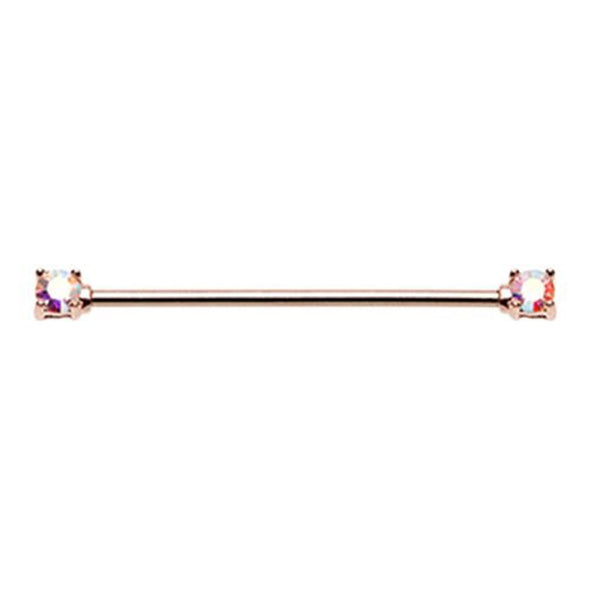 Rose Gold Double Prong Brilliant Sparkle Gem WildKlass Industrial Barbell-WildKlass Jewelry