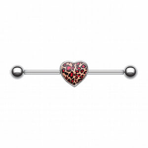 Leopard Heart Industrial Barbell-WildKlass Jewelry