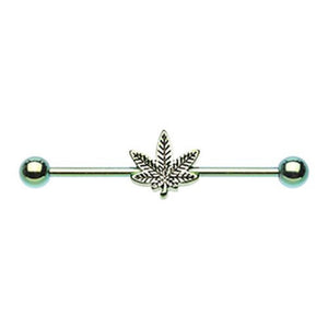 Green Colorline Pot Leaf WildKlass Industrial Barbell-WildKlass Jewelry