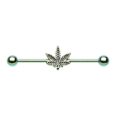 Green Colorline Pot Leaf WildKlass Industrial Barbell-WildKlass Jewelry