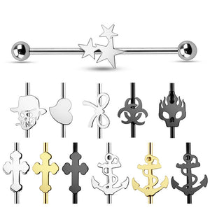 316L Surgical Steel Industrial WildKlass Barbell 120pc Pack (10 Pcs x 12 Styles)-WildKlass Jewelry