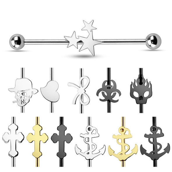 316L Surgical Steel Industrial WildKlass Barbell 120pc Pack (10 Pcs x 12 Styles)-WildKlass Jewelry