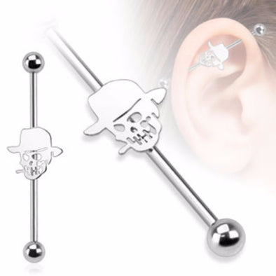 Skull with Hat 316L Surgical Steel Industrial WildKlass Barbell (Sold by Piece)-WildKlass Jewelry