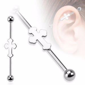 Medieval Cross 316L Surgical Steel Industrial WildKlass Barbell (Sold by Piece)-WildKlass Jewelry