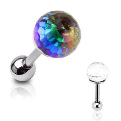 Clear Crystal Press Fit WildKlass Ball Top on Rainbow Anodized Plate Cartilage/Tragus WildKlass Barbell 316L Surgical Steel (Sold by Piece)-WildKlass Jewelry