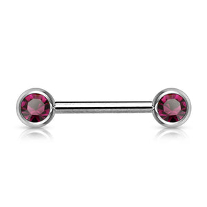 Double Front Facing Gem 316L Surgical Steel WildKlass Barbell-WildKlass Jewelry