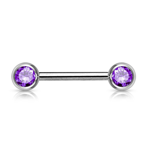 Double Front Facing Gem 316L Surgical Steel WildKlass Barbell-WildKlass Jewelry