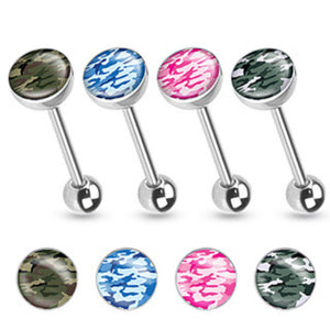 Camouflage Print Inlayed 316L Surgical Steel WildKlass Barbells 60pc Pack (10pcs x 6 styles)-WildKlass Jewelry