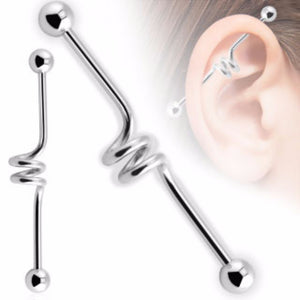 Center Spiral 316L Surgical Steel Industrial WildKlass Barbell (Sold by Piece)-WildKlass Jewelry