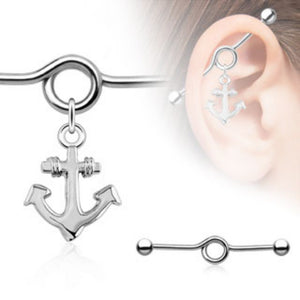 Ship Anchor Charm Dangle Industrial WildKlass Barbell (Sold by Piece)-WildKlass Jewelry
