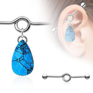 Turquoise Teardrop Charm Dangle Industrial WildKlass Barbell (Sold by Piece)-WildKlass Jewelry