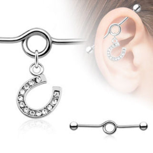 Lucky WildKlass Horseshoe Charm Dangle Industrial WildKlass Barbell (Sold by Piece)-WildKlass Jewelry