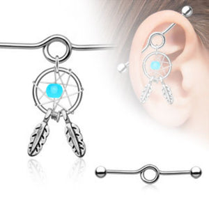 Woven Star Dreamcatcher Charm Dangle Industrial WildKlass Barbell (Sold by Piece)-WildKlass Jewelry