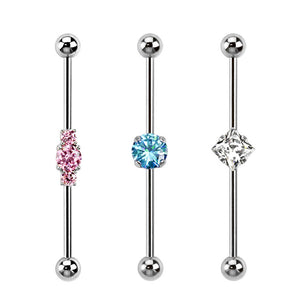 CZ 316L Surgical Steel Industrial WildKlass Barbell 54pcs Pack (6 pcs x 9 styles)-WildKlass Jewelry