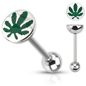 Pot Leaf 316L Surgical Steel WildKlass Barbell (Sold by Piece)-WildKlass Jewelry