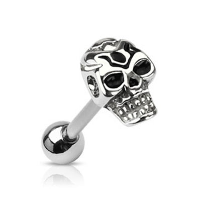 Casted Death Skull Top 316L Surgical Steel WildKlass Barbell (Sold by Piece)-WildKlass Jewelry