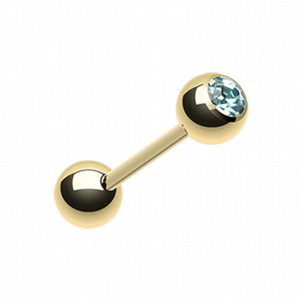 Gold Plated Basic Gem Ball Barbell Tongue Ring-WildKlass Jewelry