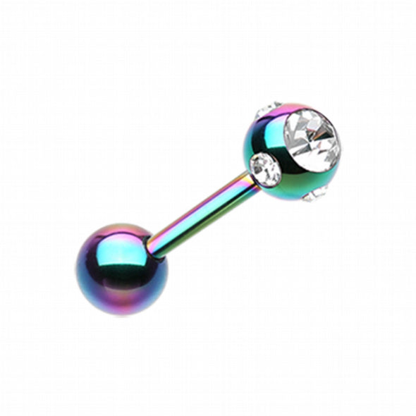 Colorline PVD Aurora Gem Ball Steel Barbell Tongue Ring-WildKlass Jewelry