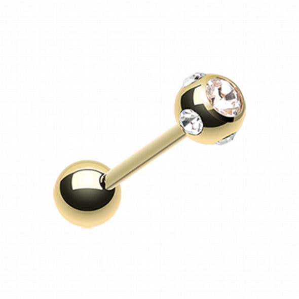 Gold Plated Aurora Gem Ball Steel Barbell Tongue Ring-WildKlass Jewelry