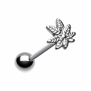 Pot Leaf Top Steel Barbell Tongue Ring-WildKlass Jewelry