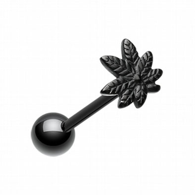 Colorline PVD Pot Leaf Top Steel Barbell Tongue Ring-WildKlass Jewelry