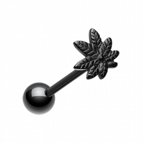 Colorline PVD Pot Leaf Top Steel Barbell Tongue Ring-WildKlass Jewelry