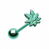 Colorline PVD Pot Leaf Top Steel Barbell Tongue Ring-WildKlass Jewelry