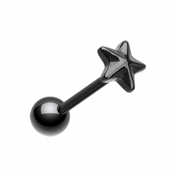Blackline PVD Nautical Star Top Steel Barbell Tongue Ring-WildKlass Jewelry