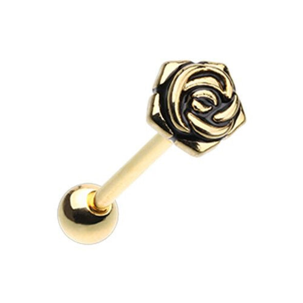 Golden Rose Petal Barbell WildKlass Tongue Ring-WildKlass Jewelry