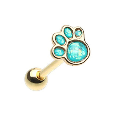Golden Animal Lover Paw Print Opal Barbell WildKlass Tongue Ring-WildKlass Jewelry