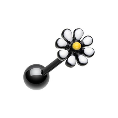 Black Daisy Flower Barbell WildKlass Tongue Ring-WildKlass Jewelry