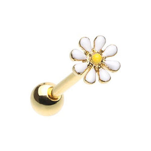 Golden Daisy Flower Barbell WildKlass Tongue Ring-WildKlass Jewelry