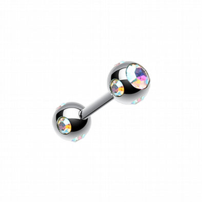 Double Aurora Gem Ball Steel Cartilage Tragus Barbell-WildKlass Jewelry
