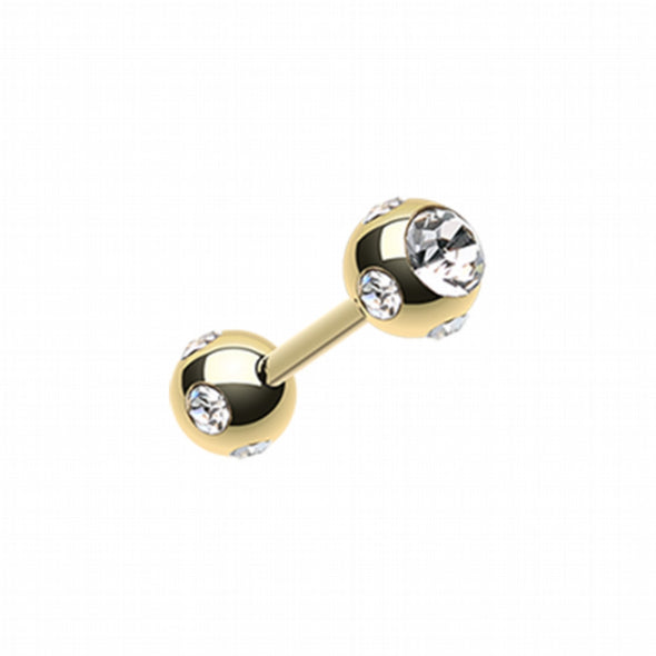 Gold Plated Double Aurora Gem Ball Steel Cartilage Tragus Barbell-WildKlass Jewelry