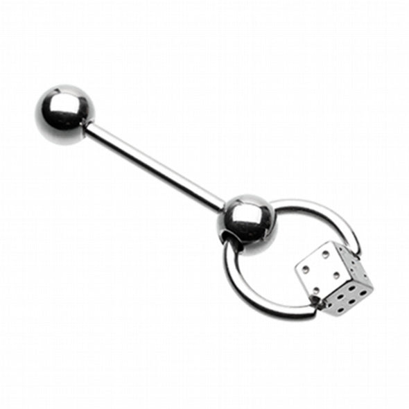 Dice Top Steel Slave Barbell Ring-WildKlass Jewelry