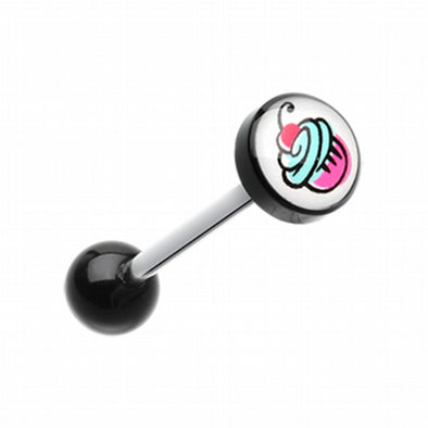 Sweet Cupcake Logo Acrylic Barbell Tongue Ring-WildKlass Jewelry
