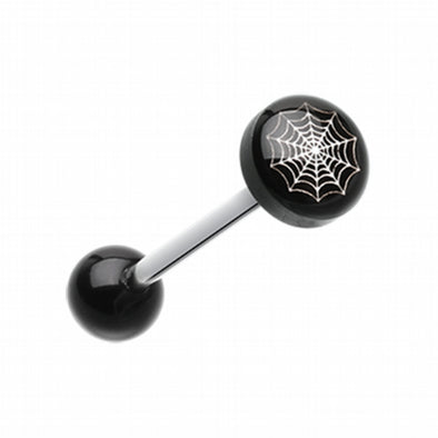 Spider Web Logo Acrylic Barbell Tongue Ring-WildKlass Jewelry