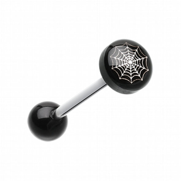Spider Web Logo Acrylic Barbell Tongue Ring-WildKlass Jewelry