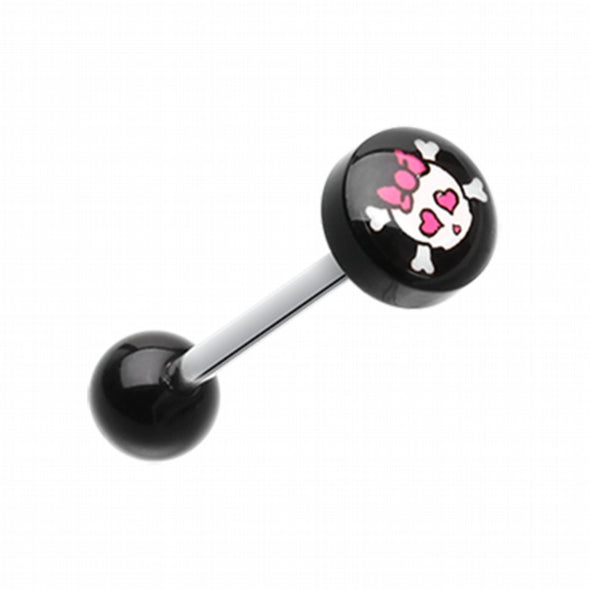 Cute Emo Skull Logo Acrylic Barbell Tongue Ring-WildKlass Jewelry