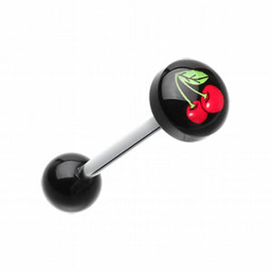 Lucky Cherry Logo Acrylic Barbell Tongue Ring-WildKlass Jewelry