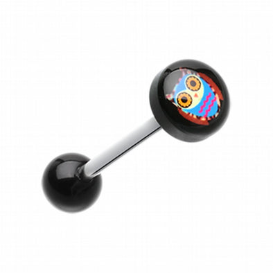 Retro Owl Logo Acrylic Barbell Tongue Ring-WildKlass Jewelry