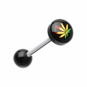 Rasta Pot Leaf Logo Acrylic Barbell Tongue Ring-WildKlass Jewelry