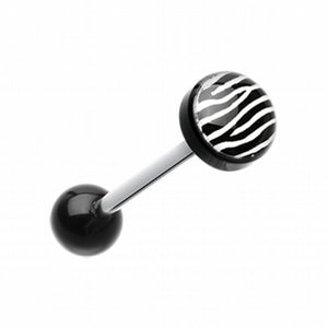 Zebra Stripe Logo Acrylic Barbell Tongue Ring-WildKlass Jewelry