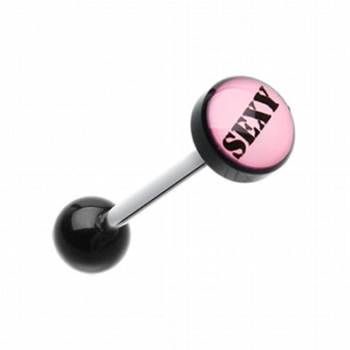 SEXY' Pink Logo Acrylic Barbell Tongue Ring-WildKlass Jewelry
