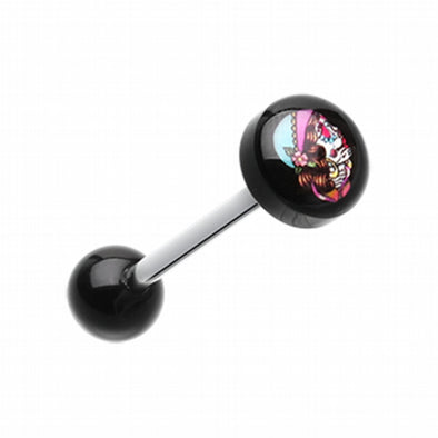 Lady Skull Logo Acrylic Barbell Tongue Ring-WildKlass Jewelry