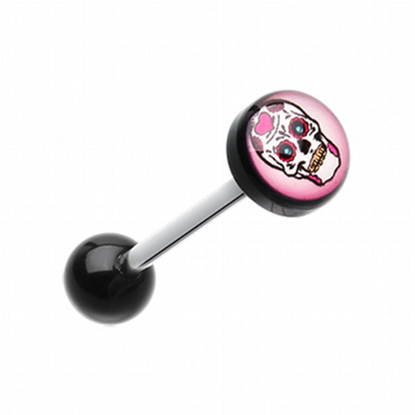 Sugar Skull Logo Acrylic Barbell Tongue Ring-WildKlass Jewelry