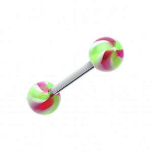Pinwheel Stripe Acrylic Top Barbell Tongue Ring-WildKlass Jewelry