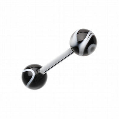 Marble Stripe Acrylic Top Barbell Tongue Ring-WildKlass Jewelry