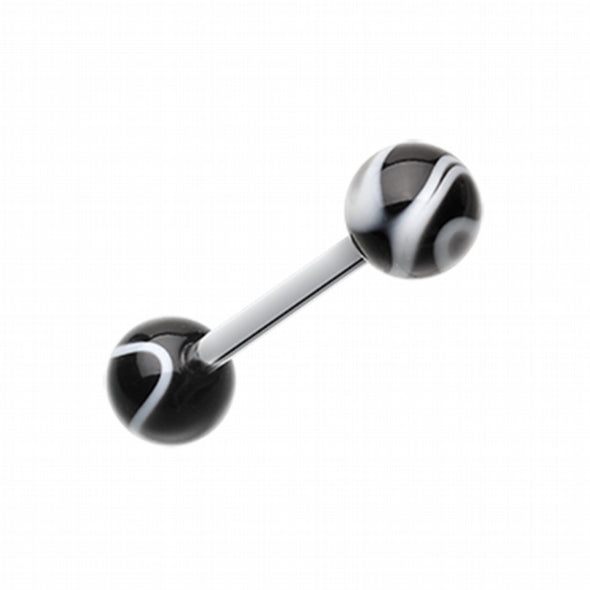 Marble Stripe Acrylic Top Barbell Tongue Ring-WildKlass Jewelry