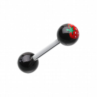 Strawberry Acrylic Top Barbell Tongue Ring-WildKlass Jewelry